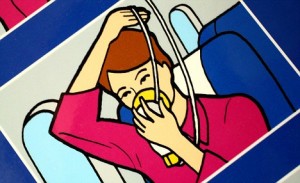 Aeroplane safety card. Image shot 2007. Exact date unknown.